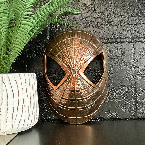 Unique Metallic Bronze-Plated Hasbro Spider-Man Mask - Wall Art and Halloween Masterpiece!